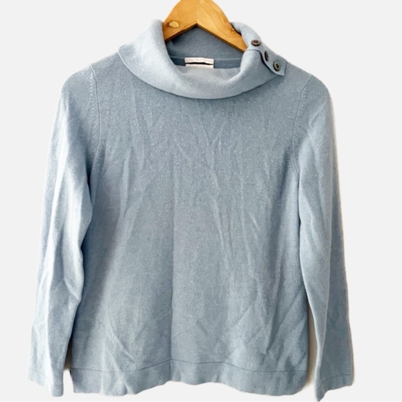 Charter Club Blue 2 Ply 100% Cashmere Mock Neck Button Detail Sweater Size SP - Picture 1 of 8
